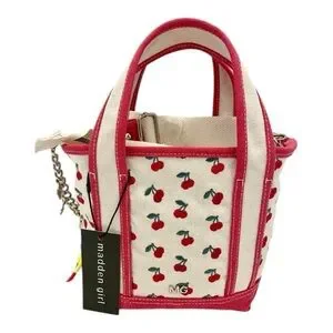 Madden Girl Cherry Cherries Mini Tote Crossbody Bag with Charms and  Keychain 🍒
